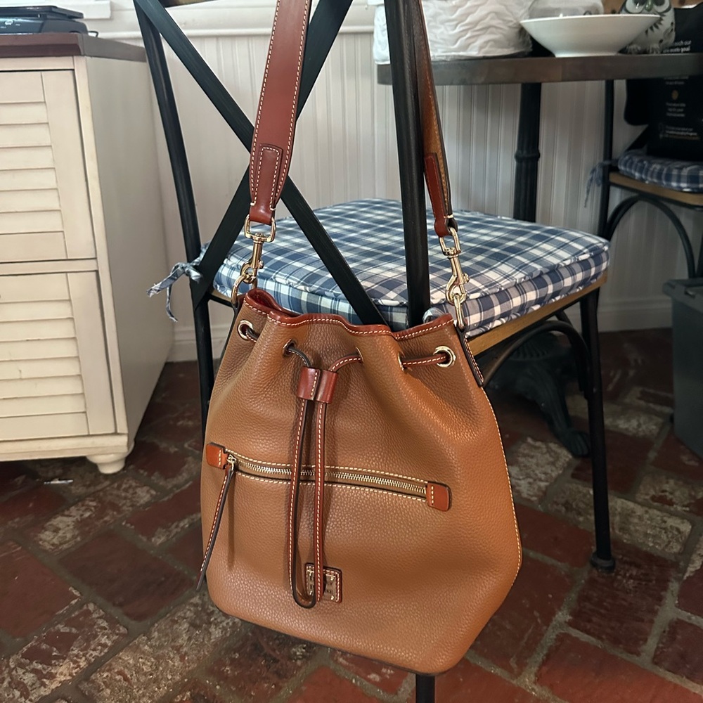 Dooney & Bourke Tan Brown Shoulder Bag with Gold Accents